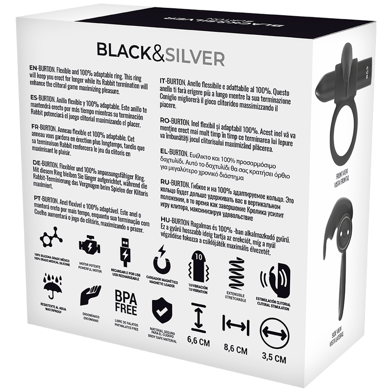 Black&silver-Burton Anello Vibrante Controllato da Orologio 6 Black&silver-Burton Anello Vibrante Controllato da Orologio — BLACK&SILVER · Anelli & Guaine per pene (imaginea 6)
