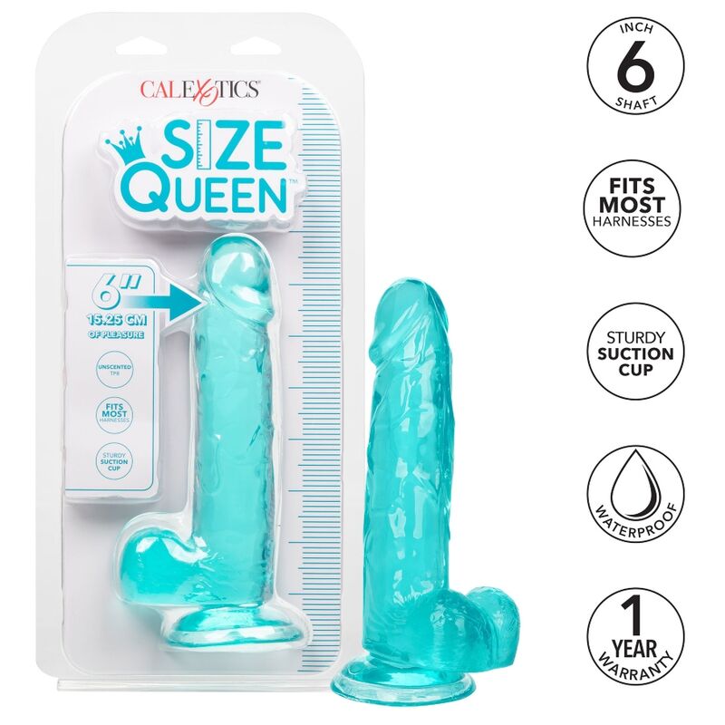 Calexotics-Size Queen Dildo Blue 15.3 cm-TPR, Impermeabile, Ventosa · Dildo & Stimolatori (imaginea 6)