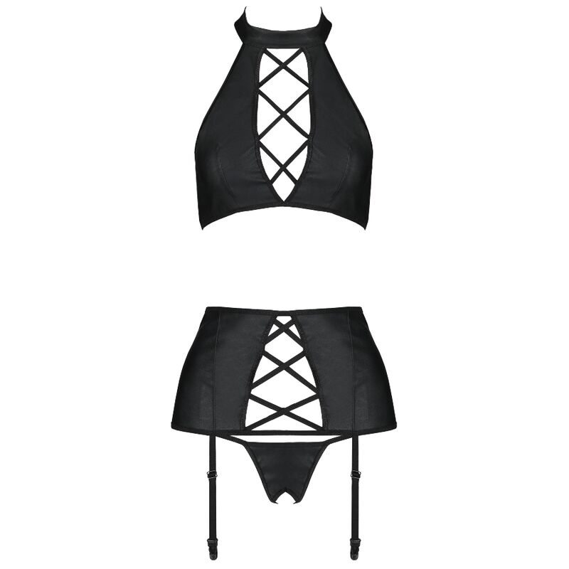 Passion-Nancy Set Tre Pezzi In Pelle Ecologica · Lingerie sexy donna (immagine 3)