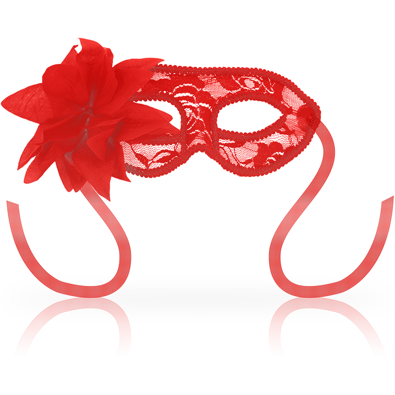 Ohmama Masks-Maschera Veneziana con Pizzo e Fiore Rossa