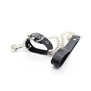 Ohmama Fetish-Collana Pene e cinturino in pelle con catena in metallo · Accessori BDSM (immagine 3)