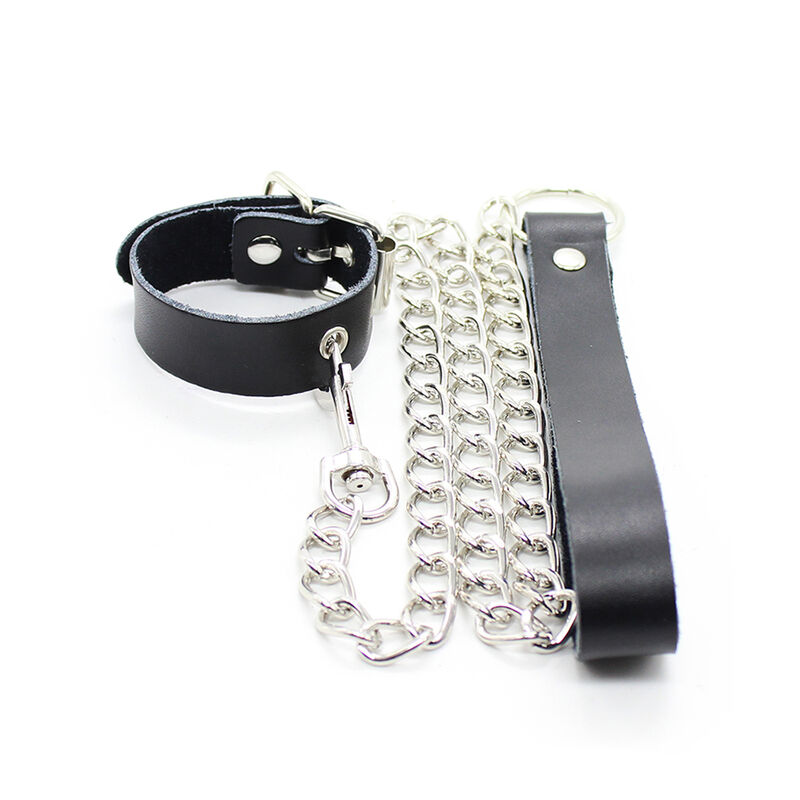 Ohmama Fetish-Collana Pene e cinturino in pelle con catena in metallo · Accessori BDSM (immagine 4)