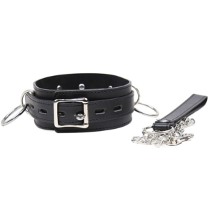 Ohmama Fetish-Collana di obbedienza con 3 anelli di pelle ecologica