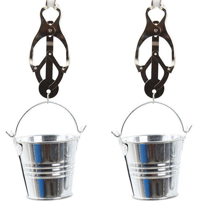 OHMAMA FETISH NIPPLE CLAMPS WITH BUCKETS Ohmama Fetish-Morsetti fetish per capezzoli con coppe di metallo · Accessori BDSM