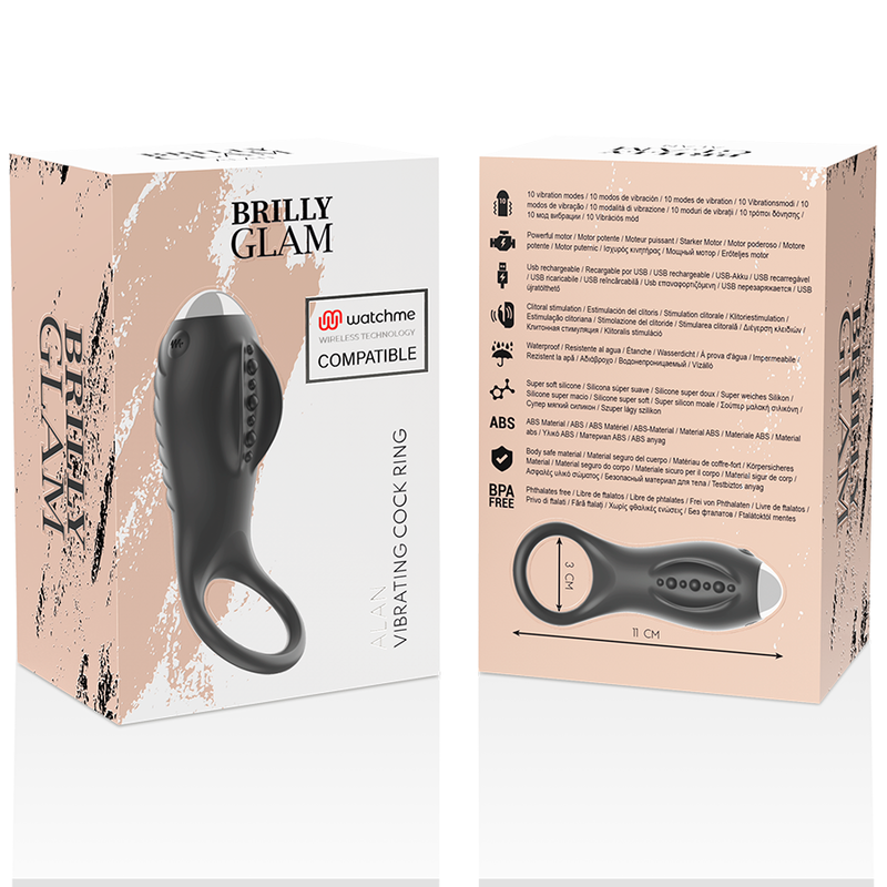 Brilly Glam-Alan Ring + Watchme Remote Control-Silicone, 10 velocità · Anelli & Guaine per pene (immagine 7)