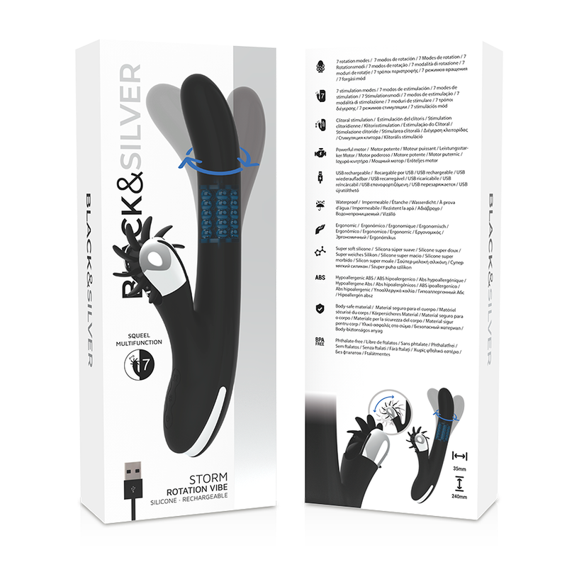 Black&silver-Bunny Storm Rotazione Vibe-Silicone, 7 velocità — BLACK&SILVER · Vibratori (immagine 3)