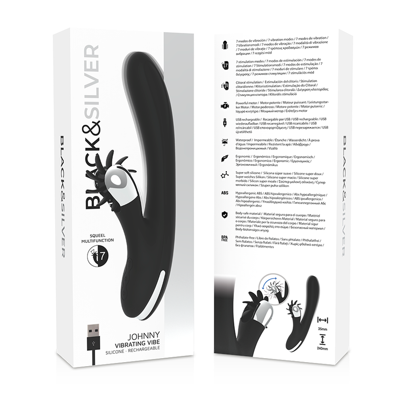 Black&silver-Bunny Johnny Vibrating Vibe-Silicone, 7 velocità 4 Black&silver-Bunny Johnny Vibrating Vibe-Silicone, 7 velocità — BLACK&SILVER · Vibratori (imaginea 4)