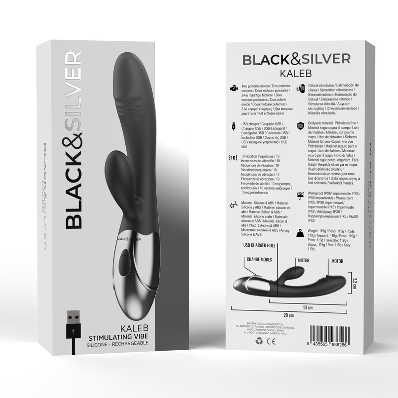 Black&silver-Kaleb Vibratore Stimolante-Silicone, 10 velocità — BLACK&SILVER · Vibratori (imaginea 5)