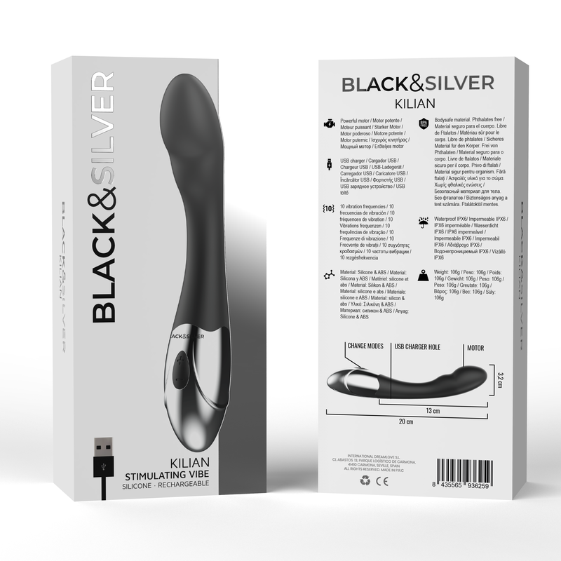 Black&silver-Kilian Vibratore Stimolante-Silicone, 10 velocità — BLACK&SILVER · Vibratori (imaginea 6)
