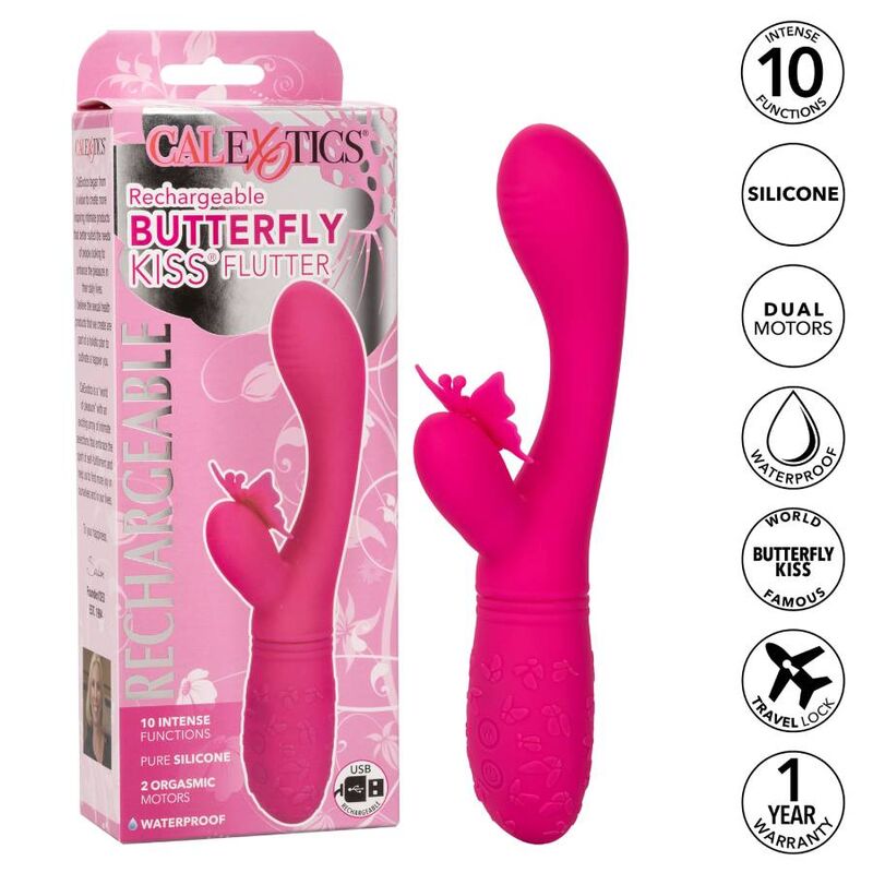 Calexotics-Butterfly Kiss Flutter Rosa-10 velocità, Ricaricabile, USB · Vibratori (imaginea 9)