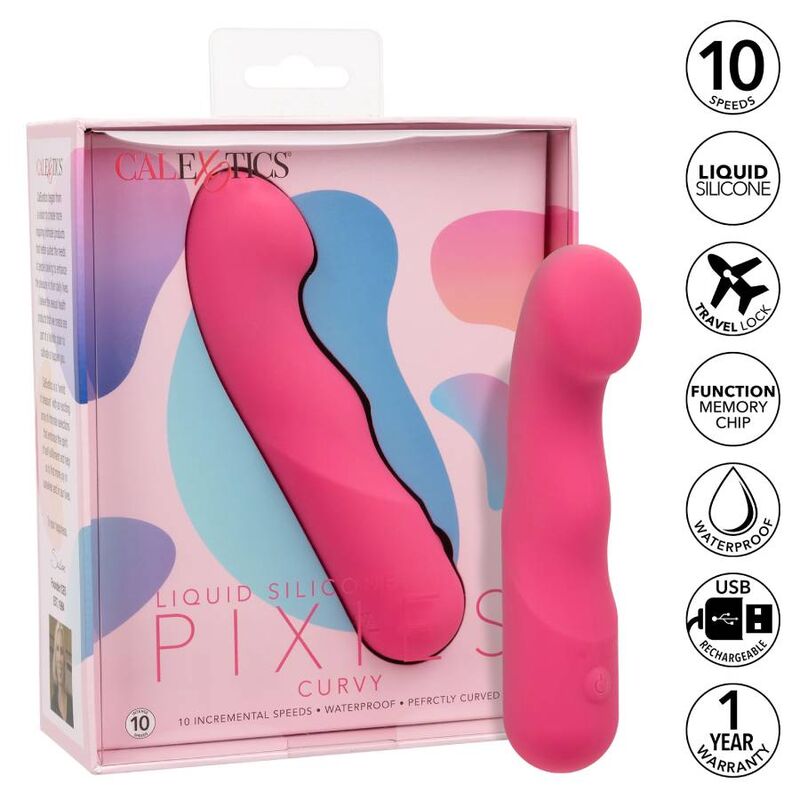 Calexotics-Pixies Curvy Rosa-Silicone, 10 velocità, Ricaricabile, USB 4 Calexotics-Pixies Curvy Rosa-Silicone, 10 velocità, Ricaricabile, USB · Vibratori (imaginea 4)