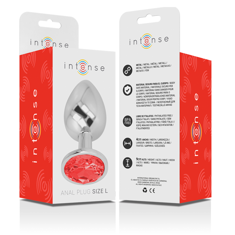 Intense Anal Toys-Plug anale in metallo Alluminio con Cristallo-Rosso, Taglia L · Accessori BDSM (imaginea 4)