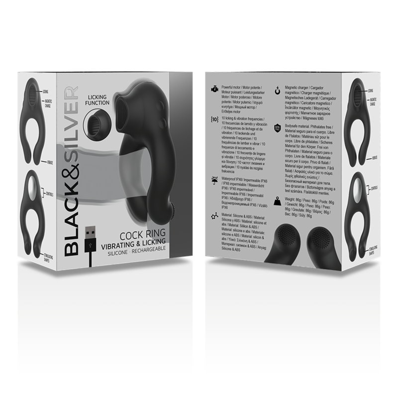Black&silver-Anello vibrante in silicone, 3 motori, ricaricabile 3 Black&silver-Anello vibrante in silicone, 3 motori, ricaricabile — BLACK&SILVER · Anelli & Guaine per pene (immagine 3)
