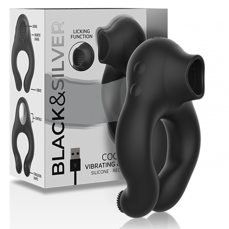 Black&silver-Anello vibrante in silicone, 3 motori, ricaricabile 2 Black&silver-Anello vibrante in silicone, 3 motori, ricaricabile — BLACK&SILVER · Anelli & Guaine per pene (immagine 2)