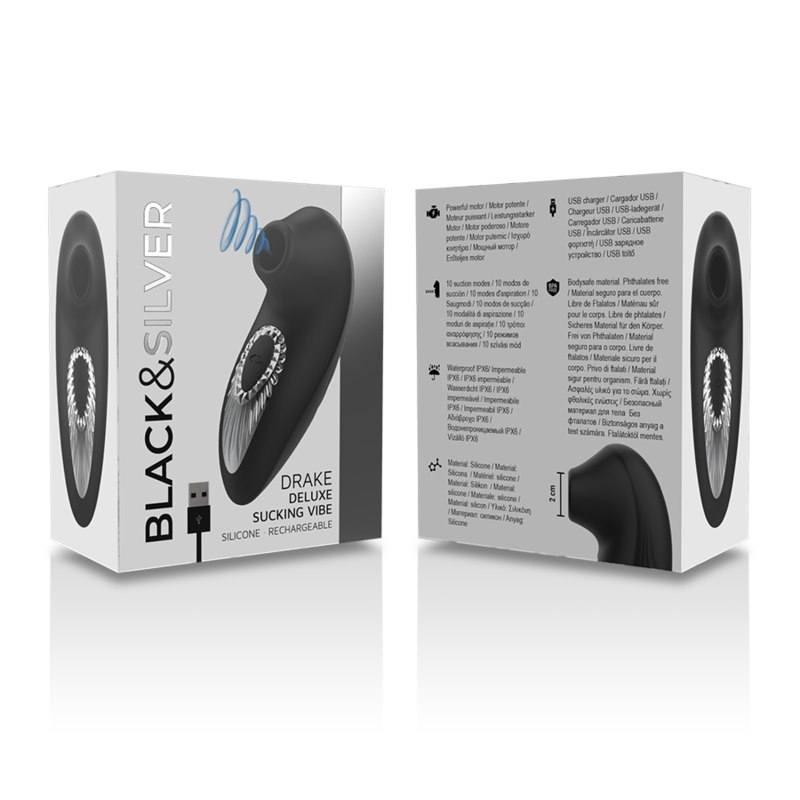 Black&silver-Drake Deluxe Stimolatore di Suzione Ricaricabile 2 Black&silver-Drake Deluxe Stimolatore di Suzione Ricaricabile — BLACK&SILVER · Vibratori (imaginea 2)