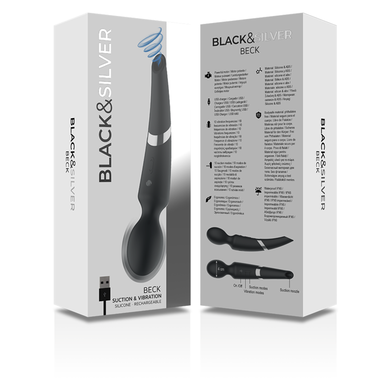 Black&silver-Beck Wand e Coppa di vuoto 2-in-1 di Silicone-10 velocità — BLACK&SILVER · Vibratori (imaginea 4)