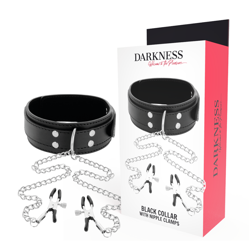 Darkness Bondage-Collana con morsetti per capezzoli, Nero-Metal
