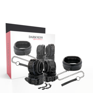 Darkness-Manette e collare in pelle Nera