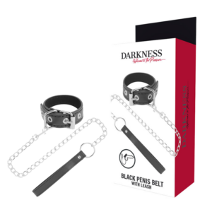 Darkness Bondage-Anello per il pene con cinturino in pelle ecologico