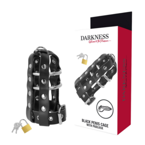 Darkness Bondage-Gabbia di castità in pelle vegana con lucchetto
