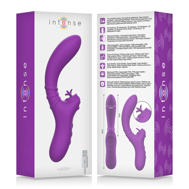 Intense High Tech-Harry Vibratore Flessibile con Lingua Viola-Silicone · Vibratori (imaginea 5)