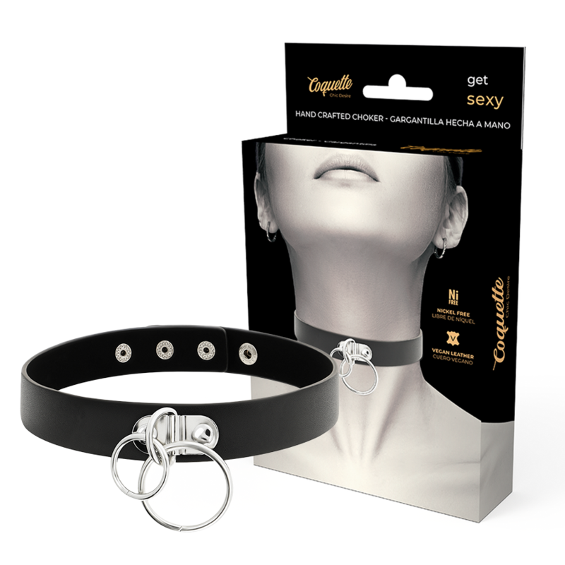 Coquette Accessories-Choker Doppio con Anelli di Pelle Vegana