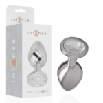 Intense Anal Toys-Plug Anal Metalic din Aluminiu cu Cristal-Argintiu, Mărime S · Accesorii BDSM