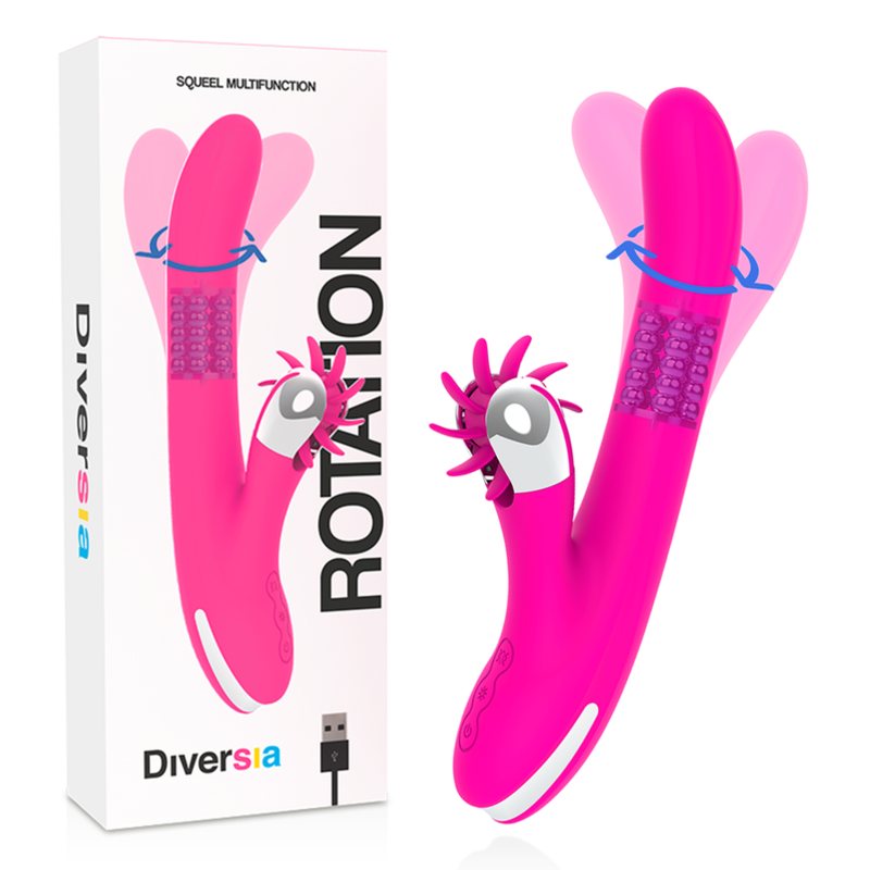 Diversia-Bunny Rotation 24 cm-Silicone, 7 velocità, Ricaricabile, USB 1 Diversia-Bunny Rotation 24 cm-Silicone, 7 velocità, Ricaricabile, USB · Vibratori