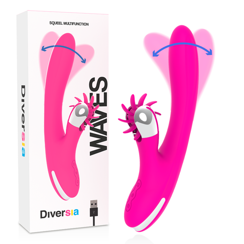 Diversia-Bunny Waves 24 cm-Silicone, 7 velocità, Ricaricabile, USB