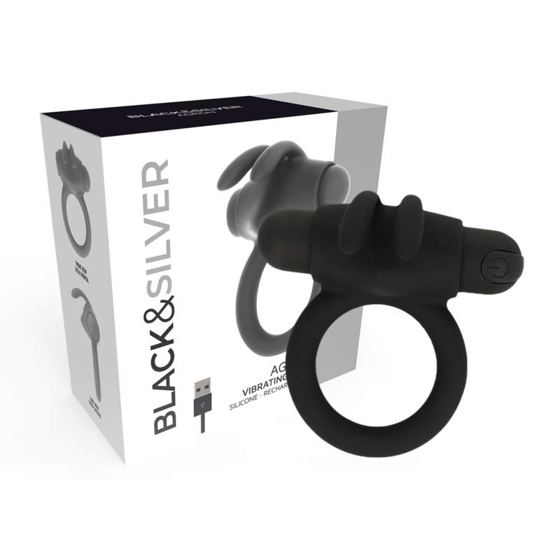 Black&silver-Agron Ring 2.O Anello Vibrante Ricaricabile-Silicone 4 Black&silver-Agron Ring 2.O Anello Vibrante Ricaricabile-Silicone — BLACK&SILVER · Anelli & Guaine per pene (imaginea 4)