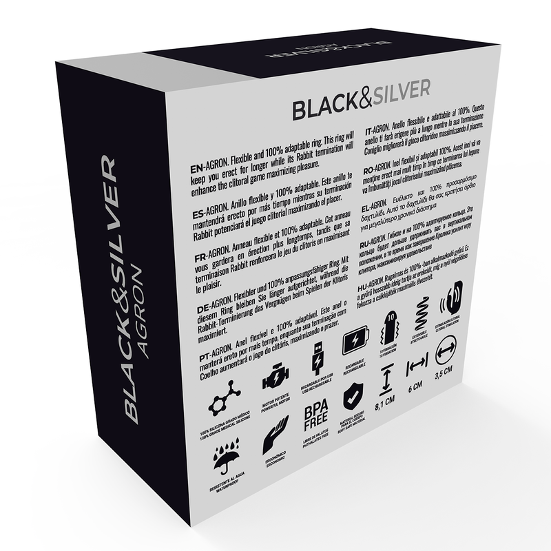 Black&silver-Agron anello vibrante con controllo a distanza 2 Black&silver-Agron anello vibrante con controllo a distanza — BLACK&SILVER · Anelli & Guaine per pene (imaginea 2)