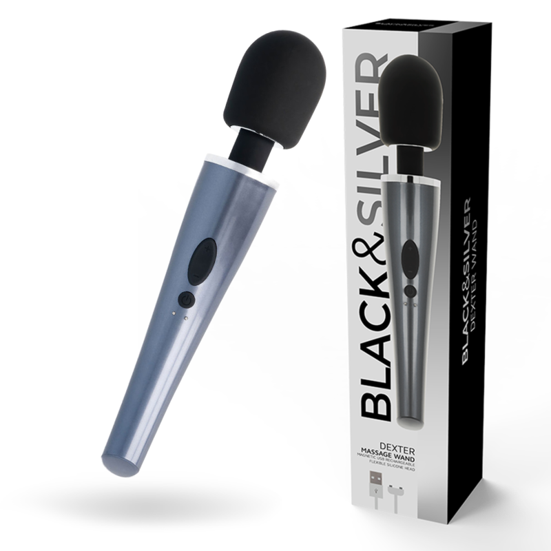 Black&silver-Dexter Wand di Massaggio-Silicone, 10 velocità, Ricaricabile