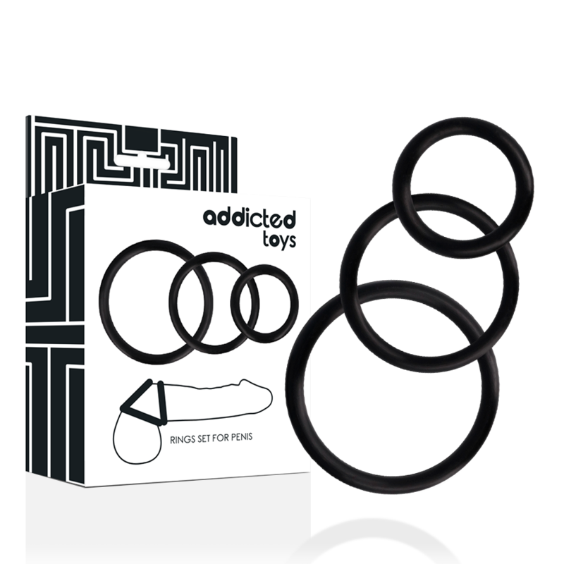 Addicted Toys-Set di anelli per il pene, Nero · Anelli & Guaine per pene (immagine 3)