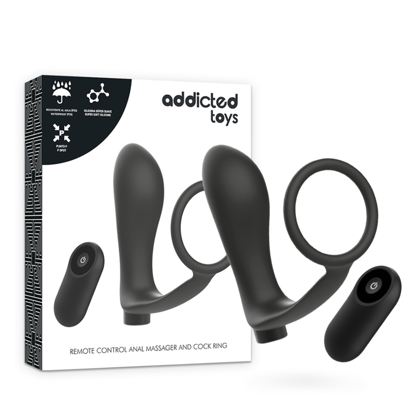 Addicted Toys-Anello Pene con Plug anale con Telecomando, Nero · Accessori BDSM (immagine 8)