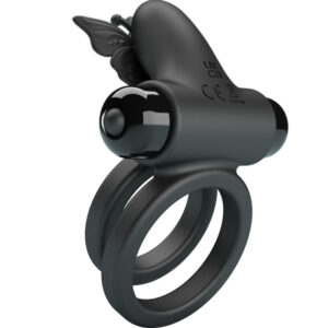 For Him-Anello Vibratore Doppio con Stimolatore Nero-Silicone, 10 velocità — PRETTY LOVE · Anelli & Guaine per pene (imaginea 10)