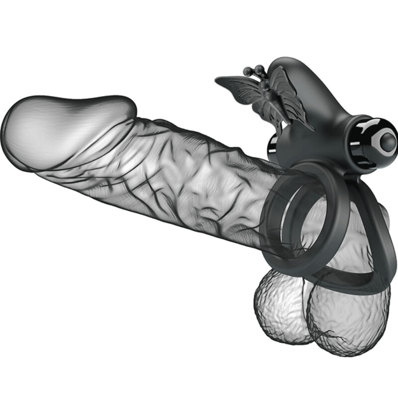 For Him-Anello Vibratore Doppio con Stimolatore Nero-Silicone, 10 velocità — PRETTY LOVE · Anelli & Guaine per pene (imaginea 7)