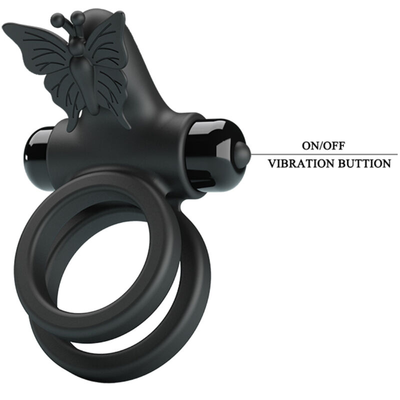 For Him-Anello Vibratore Doppio con Stimolatore Nero-Silicone, 10 velocità — PRETTY LOVE · Anelli & Guaine per pene (imaginea 6)