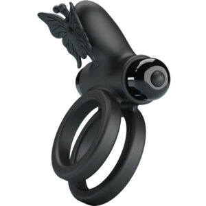 For Him-Anello Vibratore Doppio con Stimolatore Nero-Silicone, 10 velocità — PRETTY LOVE · Anelli & Guaine per pene (imaginea 5)