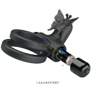 For Him-Anello Vibratore Doppio con Stimolatore Nero-Silicone, 10 velocità — PRETTY LOVE · Anelli & Guaine per pene (imaginea 4)