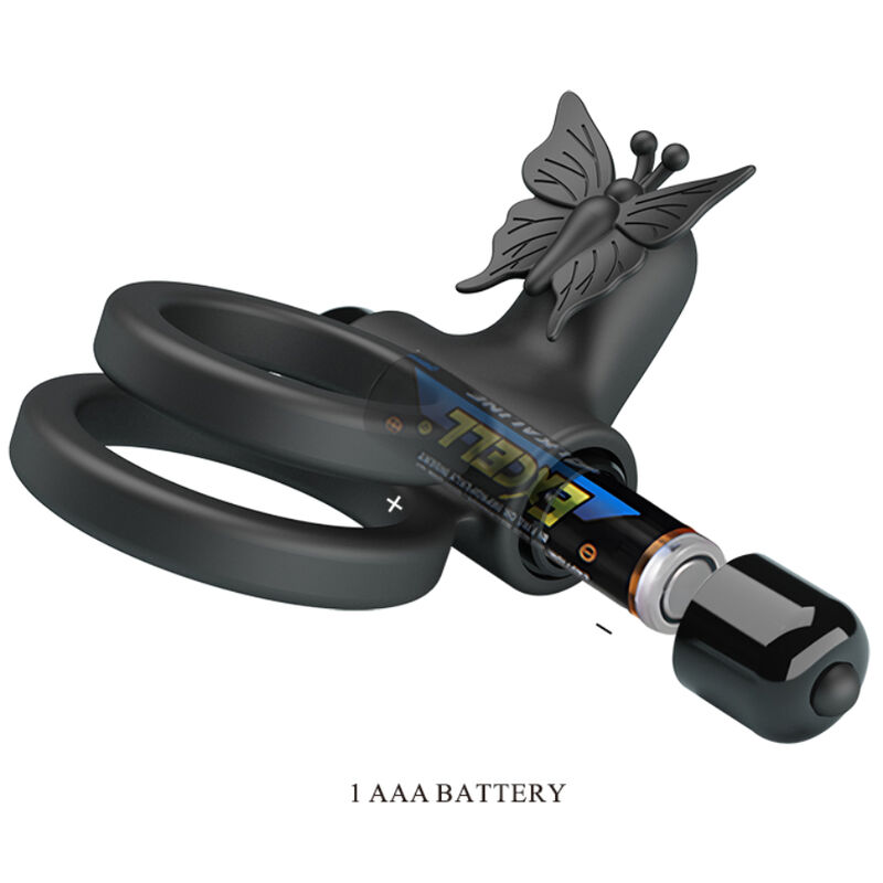 For Him-Anello Vibratore Doppio con Stimolatore Nero-Silicone, 10 velocità — PRETTY LOVE · Anelli & Guaine per pene (imaginea 4)
