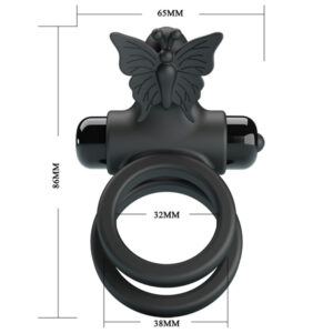 For Him-Anello Vibratore Doppio con Stimolatore Nero-Silicone, 10 velocità — PRETTY LOVE · Anelli & Guaine per pene (imaginea 3)