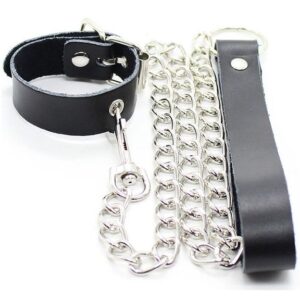 Ohmama Fetish-Collana Pene e cinturino in pelle con catena in metallo