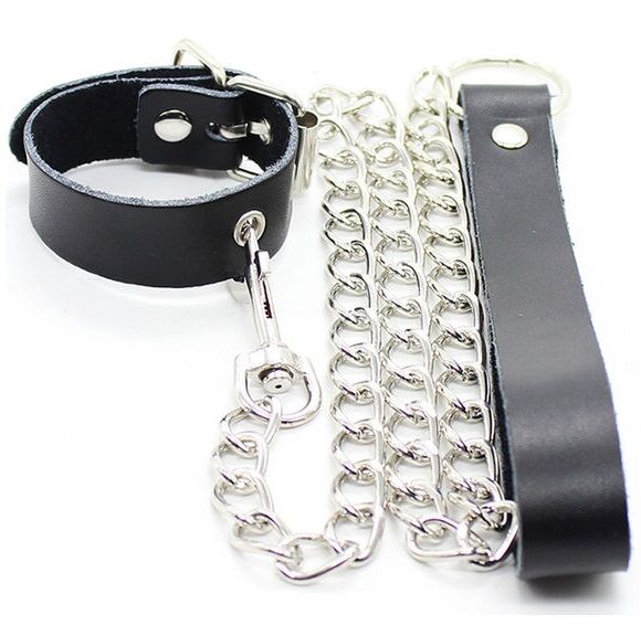 Ohmama Fetish-Collana Pene e cinturino in pelle con catena in metallo