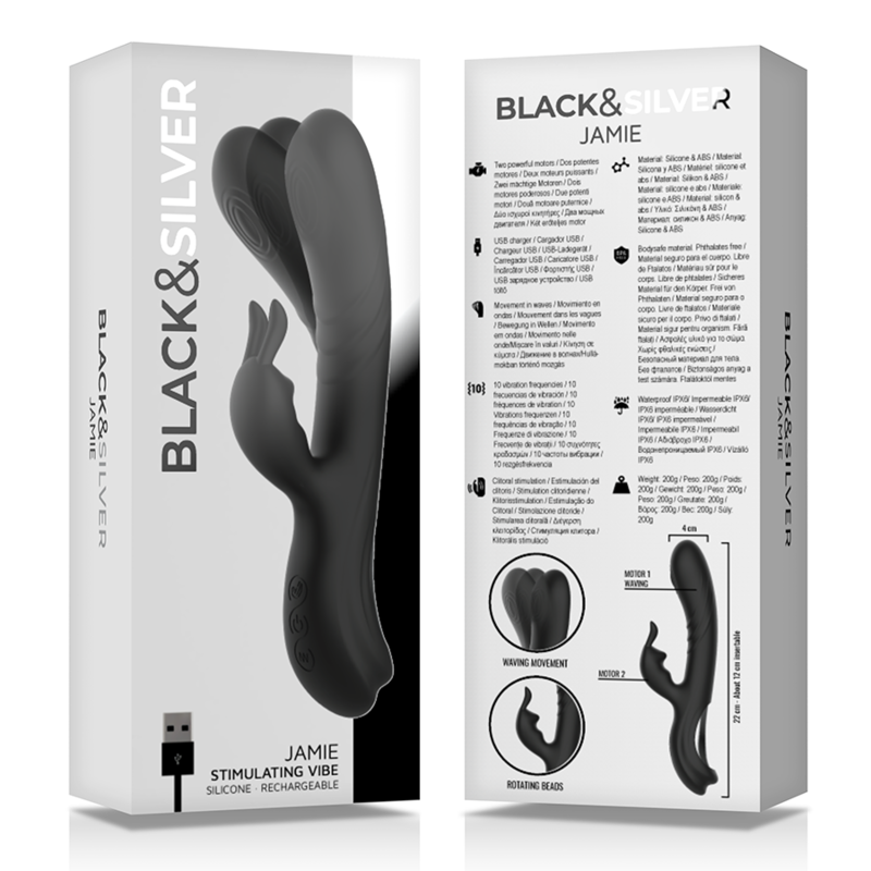 Black&silver-Jamie Rabbit Stimolatore Silicone Ricaricabile 3 Black&silver-Jamie Rabbit Stimolatore Silicone Ricaricabile — BLACK&SILVER · Vibratori (imaginea 3)