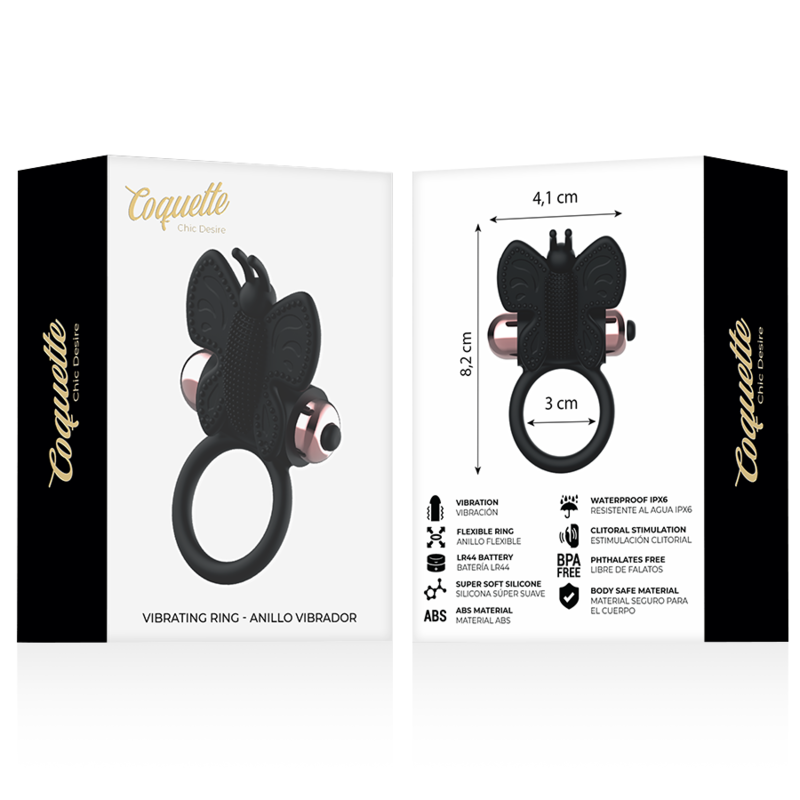 Coquette Toys-Anello vibratore farfalla Nero/Oro-Silicone — COQUETTE CHIC DESIRE · Anelli & Guaine per pene (immagine 8)
