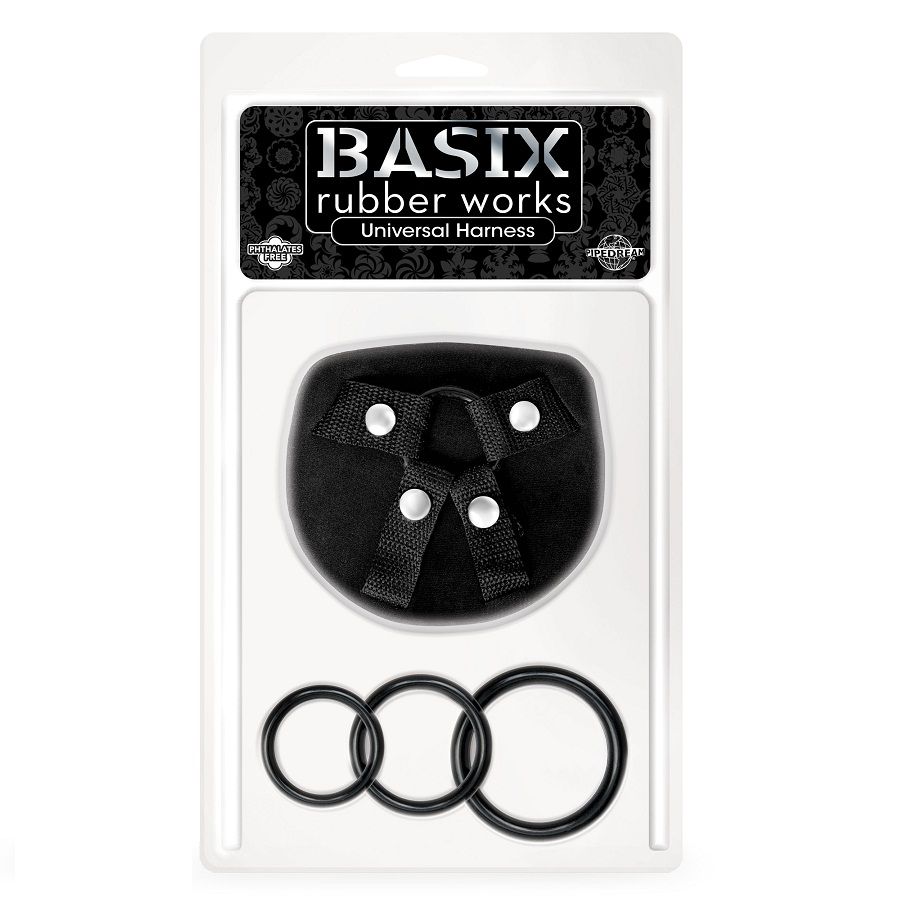 Basix Rubber Works-Imbracatura Universal con 3 Anelli in Silicone 1 Basix Rubber Works-Imbracatura Universal con 3 Anelli in Silicone — PIPEDREAMS · Strap-on & Imbracature