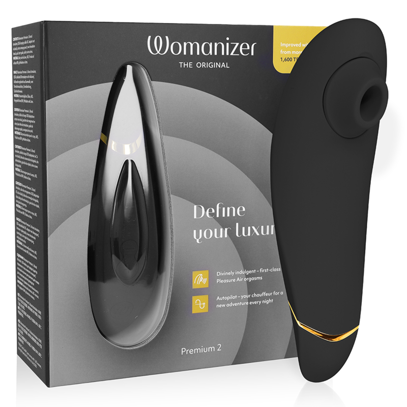 Womanizer-Premium 2 Stimolatore Clitorideo Nero-Silicone, 12 velocità