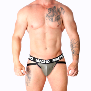 Macho Underwear-MX27GR Jock in pelle ecologica Grigio-Beige 10 Macho Underwear-MX27GR Jock in pelle ecologica Grigio-Beige · Intimo uomo (imaginea 5)