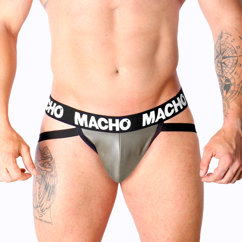 MACHO MX27GR JOCK GRAY BEIGE LEATHER S Macho Underwear-MX27GR Jock in pelle ecologica Grigio-Beige · Intimo uomo