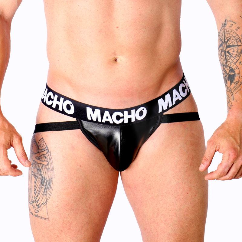 MACHO - MX25NC JOCK BLACK LEATHER S Macho Underwear-MX25NC Jock in pelle ecologica Nera · Intimo uomo